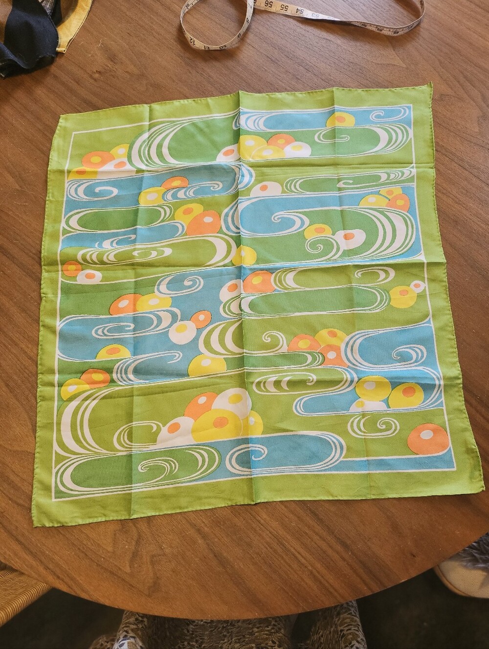 Vintage Sally Gee Vibrant Green, Blue & Orange Hippy Boho 22" Polyester Scarf